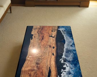 Custom Ocean Epoxy Resin River Table – Live Edge Walnut Center Table