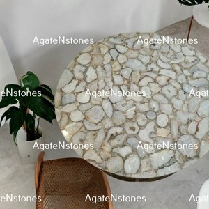 Handmade White Agate Round Table Top – Natural Gemstone Artistry for Beautiful Home Decor