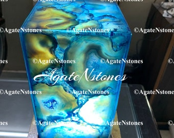 Blue Agate Table Lamp: LED Night Light, Stone Bedroom Decor