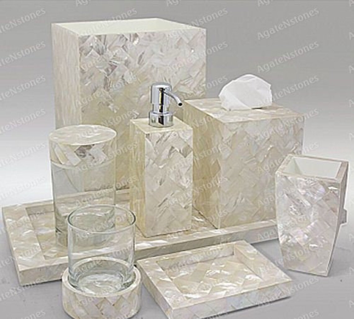 Real Mother of Pearl Bathroom Set/ Handmade Bathroom/ Luxe Etsy