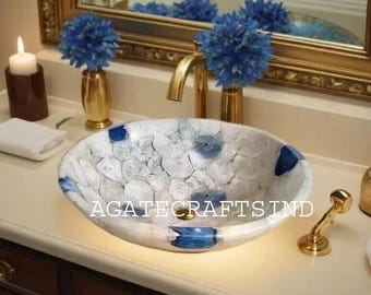 Lavabo de piedra de cuarzo blanco: Lavabo de piedras preciosas hecho a mano