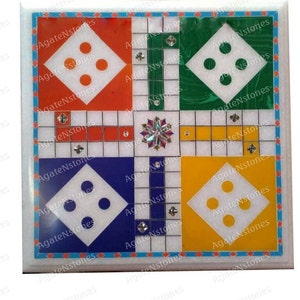 Marble White Ludo Game Board Outdoor&Indoor Gaming Board Playing Ludo With Your Friends And Family Dice and Game Pieces stone Ludo coins set