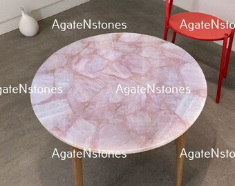 Handcrafted Pink Agate & Rose Quartz Table Top: Elegant Home Decor