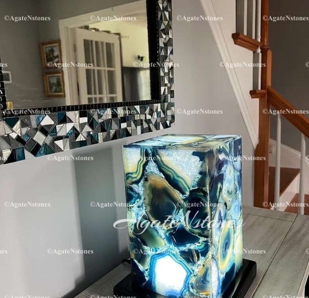 Dyed Blue Agate Accent Lamp: Natural Geode Crystal Night Light - Etsy