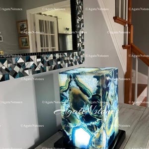 Blue Agate Accent Lamp | Natural Geode Crystal Night Light | Polished Agate Stone Lamp | Handmade Boho Home Decor | Gift for Crystal Lovers