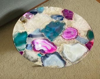 Handmade Mosaic Agate Table Top – Round Stone Coffee or Side Table