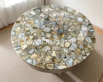 Luxury Agate Stone Round Table – Handmade Gemstone Coffee & Dining Table for Living Room Decor