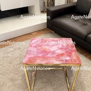 Handcrafted Rose Quartz Square Table Top Only – Natural Pink Gemstone Slab for Coffee, Side, Hallway & Patio Tables Home Decor Furniture