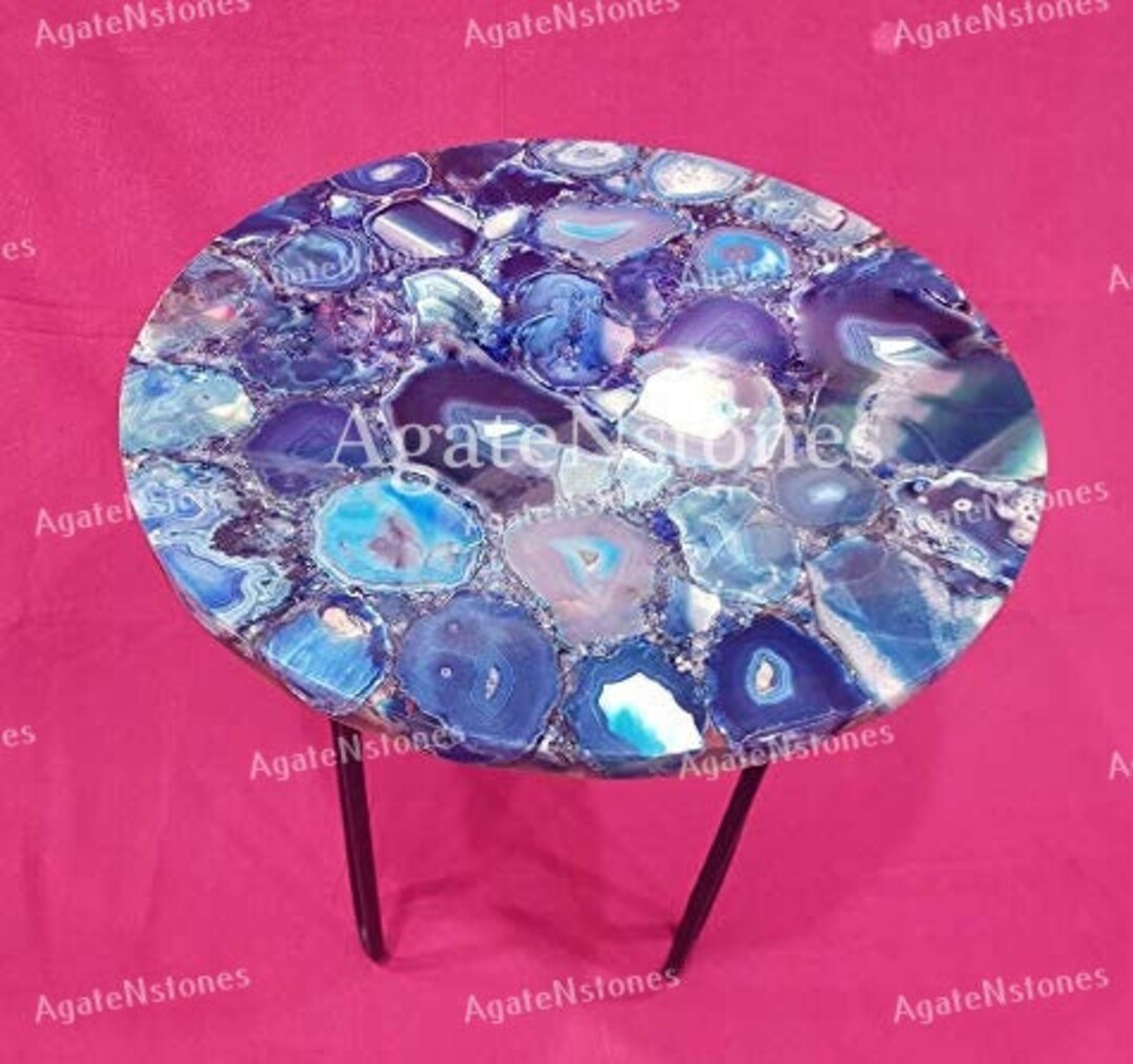 Blue Agate Table Blue Agate Side Table Agate End Table Etsy