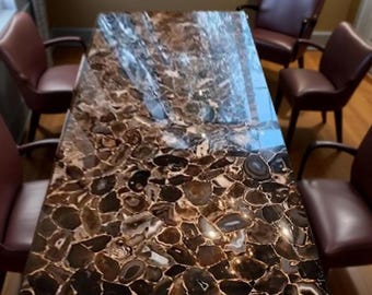 Black Agate Dining Table Top: Handmade Gemstone Furniture