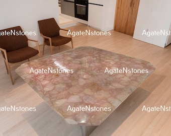 Handmade Rose Quartz Table Top: Luxury Dining, Vanity, Console