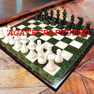 Elegant antique marble & malachite chess set with marble chess pieces bard set handmade marble chess set marble outdoor indoor mind game set