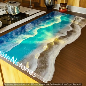 Ocean Wave Epoxy Kitchen Counter, Epoxy Risen table, River Center Dining Table Top, Epoxy Wooden Counter Slab, Epoxy Home Decor Furniture