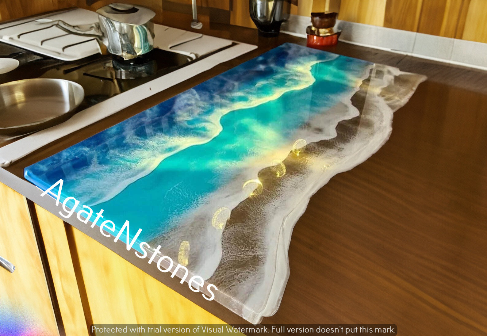 Ocean Wave Epoxy Kitchen Counter, Epoxy Risen table, River Center Dining Table Top, Epoxy Wooden Counter Slab, Epoxy Home Decor Furniture