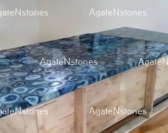 Blue Agate Dining Table: Handmade Gemstone Countertop Slab