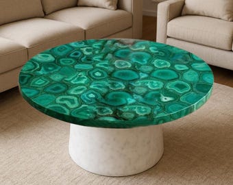 Handcrafted Green Agate Round Coffee Table Top – Semi-Precious Stone