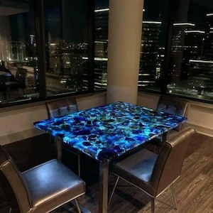 Handmade Blue Agate Table Top for Coffee Table, Side table, Blue Agate Bed Side Table, Agate End Table, Blue Agate Table decor  Interior
