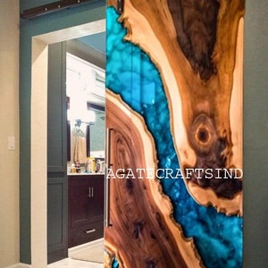 Single Sliding Door, Blue Resin Sliding Door, Sliding Barn Door, Living Room Barn Door, Antique Handmade Craftsmanship to Your Home Decor