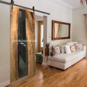 Clear Epoxy Resin Sliding Barn Door – Handmade Modern Sliding Door with Transparent River Design for Home & Office Decor