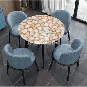 White Agate Round Table Top | Luxury Gemstone Coffee Table, Center Table | Handmade Agate Dining & Side Table for Home Decor