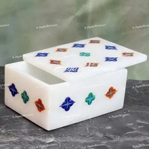 Vintage White Marble Jewelry Box, Handmade Jewelry Semi Precious Inlay Box | Jewelry Storage| Watch Box  Gift For Her