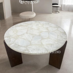 Agate table, agate coffee table, quartz side table & end table top, agate round table, white quartz table, handmade home decor interior