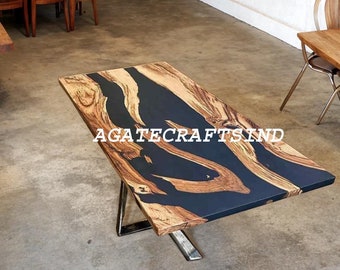 Black Epoxy Table, Dining table, Epoxy Center Table Top, Resin River Table, Coffee Table, Epoxy Wooden Counter Table Top, Handmade Furniture