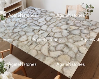 Handcrafted White Agate Stone Table Top: Modern Center Table