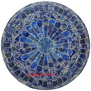 Round Marble Lapis Lazuli Stone Pietradura Dining Custom Coffee Table Tops Arts Gemstone Inlaid Arts Decorative Interior, Only Top