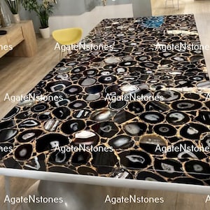 Buy Natural Black Agate Custom Room Dining Table, Agate Stone Console Table Top, Kitchen Countertop Home Decor