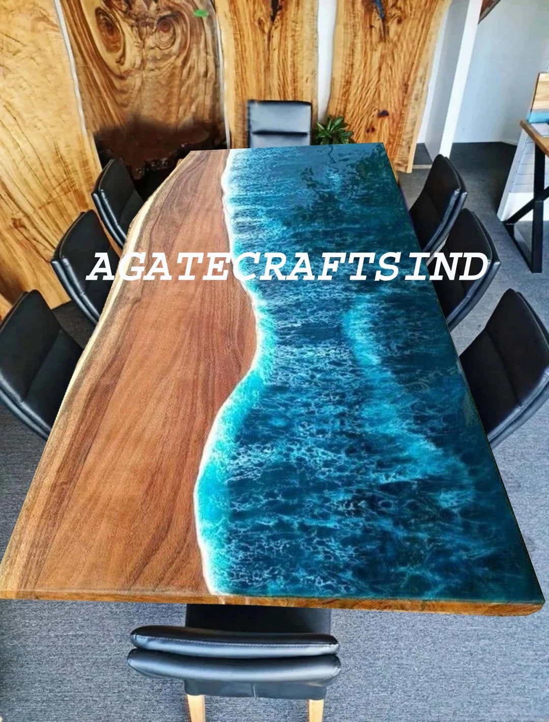 Handmade Acacia Wood Ocean Wave Epoxy Resin Table: River Table Top - Etsy