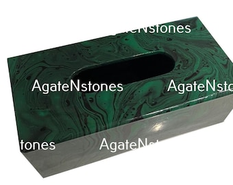Handmade Malachite Tissue Box Cover: Green Marble Decor (10x5x3)