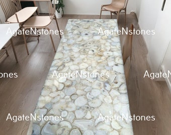 Piano del tavolo da pranzo in agata bianca fatto a mano: arredamento di lusso per la casa