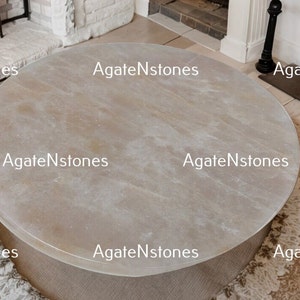 Handmade White Quartz Round Coffee Table – Luxury Crystal Stone Table with Polished Finish for Living Room & Home Decor Furniture