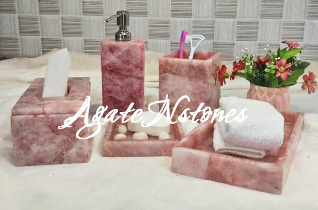 Rose Quartz Bath Set 5pcs Quartz Soap Dispenser Quartz Soap Etsy