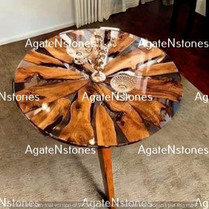 Handcrafted Round Epoxy Resin Coffee Table with Natural Wood Inlay – Elegant Side Table for Living Room, Bedroom, or Office Décor