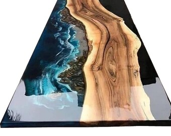 Live Edge Walnut River Table: Ocean Wave Epoxy Resin, Handmade