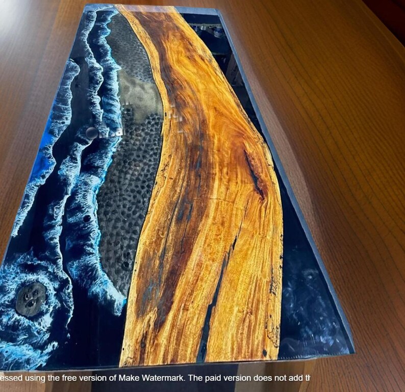 Handmade Blue Ocean Wave Epoxy Table: Modern Walnut Dining Table - Etsy