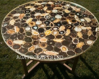 Mesa de centro de piedra de ágata hecha a mano / Mesa de centro con incrustaciones de lujo
