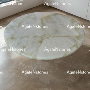 White Quartz Round Table – Luxury Crystal Stone Coffee Table Top, Handmade Semi Precious Gemstone Furniture for Living Room Decor