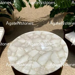 White Quartz Coffee Table Top – Luxury Quartz Side, Sofa, Center Round Table for Living Room & Home Décor Interiors