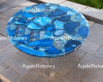 Blue Agate Round Table Top: Luxury Stone Coffee Table
