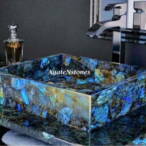 Elegant Labradorite Gem stone Sink, Labradorite Wash Basin, For Decorative Luxury Bathrooms ,Stone Wash Basin For Bathroom And Kitchen Decor