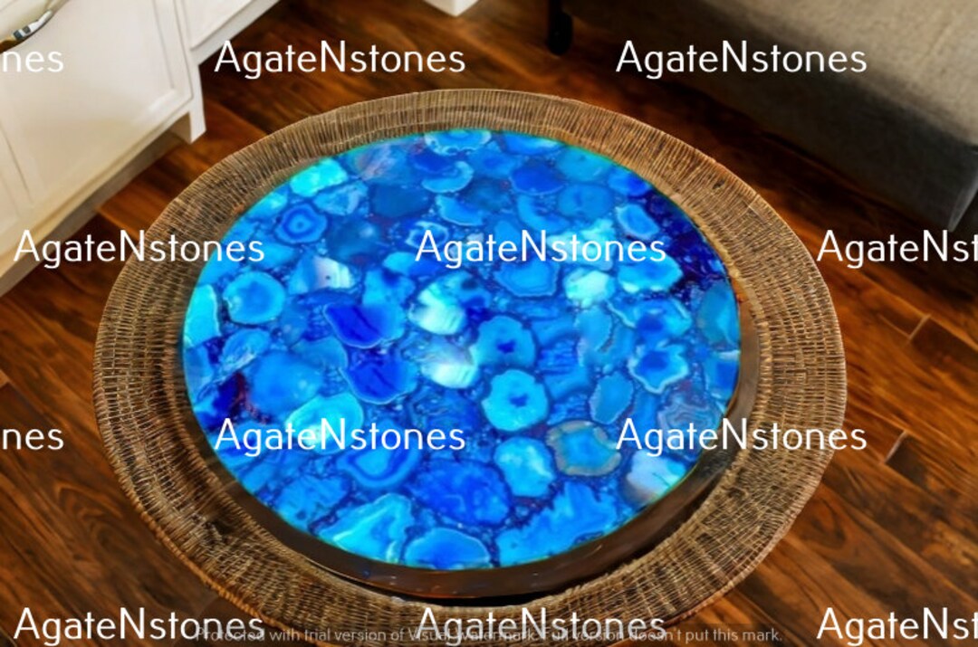 Natural Blue Agate Stone Coffee Table Agate Stone Center Table Etsy