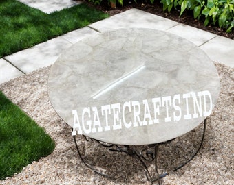 Handmade White Quartz Coffee Table Top: Natural Agate Centerpiece
