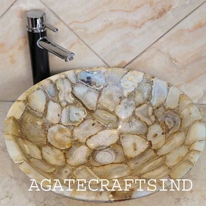 Natural Agate Wash Basin – Luxurious Handmade Agate Sink for Bathroom, Kitchen Vanity Top| Elegant Home Décor & Interior Accent