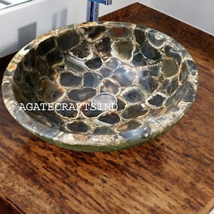 Wild Agate Sink – Luxurious Round Agate Wash Basin, Countertop Sink for Kitchen & Bathroom Décor Furniture