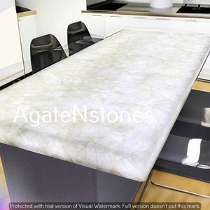 White Quartz Kitchen Island, Quartz Center Dining Slab,  Agate Quartz Counter Top For Bar & Kitchen, Home Decor Interior