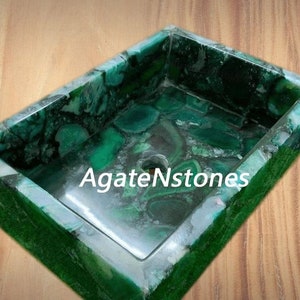 Luxurious Green Marble Agate Wash Basin – Premium Natural Stone Sink with Unique Random Agate Patterns, Perfect for Elevating Bathroom Décor