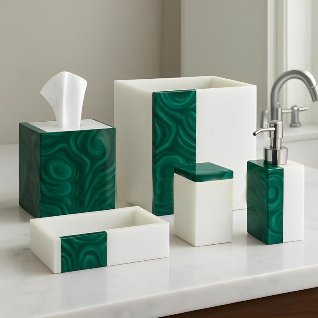 Handmade Malachite 5-piece Bathroom Accessory Set – Luxury Vanity